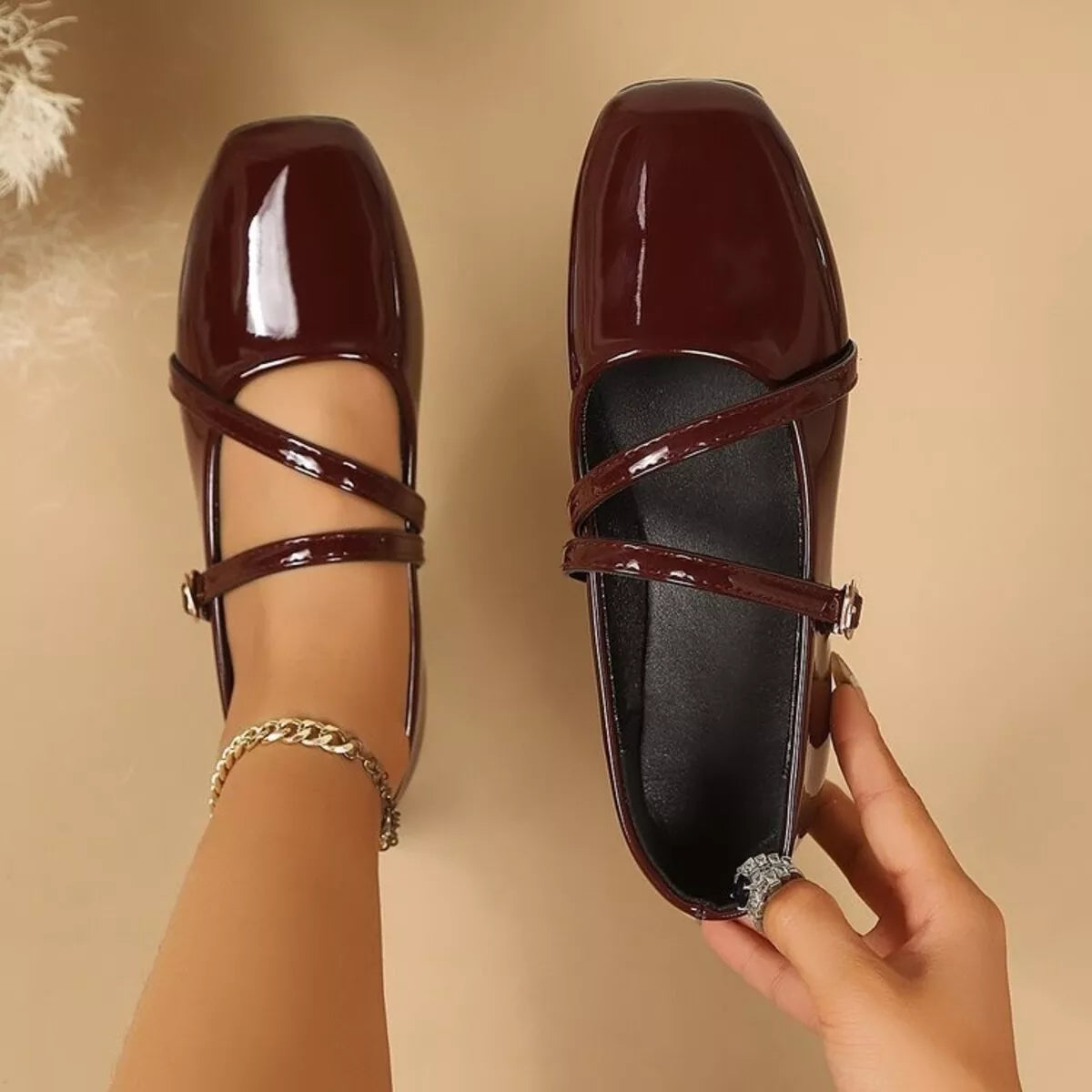 Square Toe Slip-Ons - Burgundy - View 2