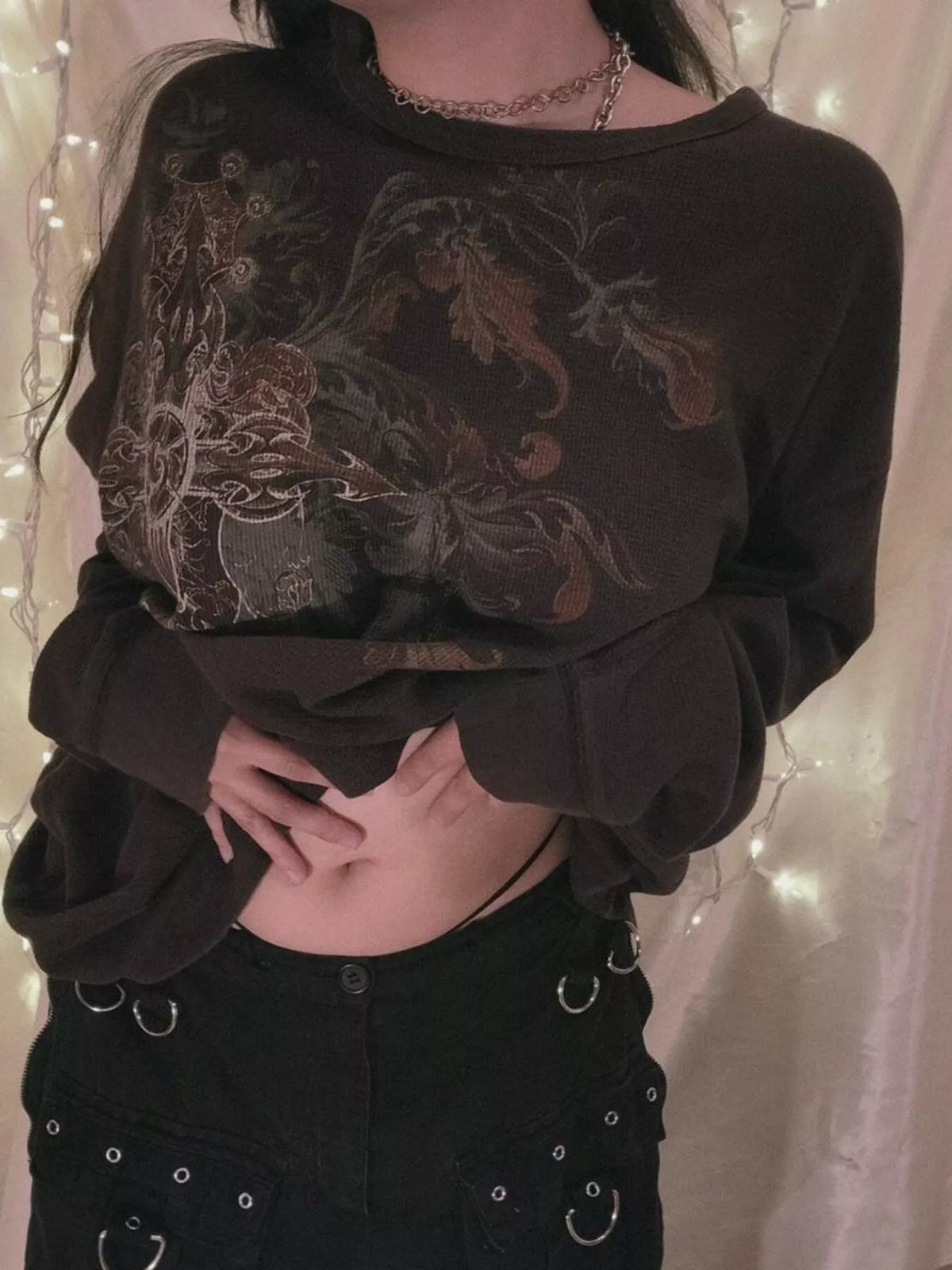 Skeleton Long Sleeve T-Shirt - Dark Brown - View 1