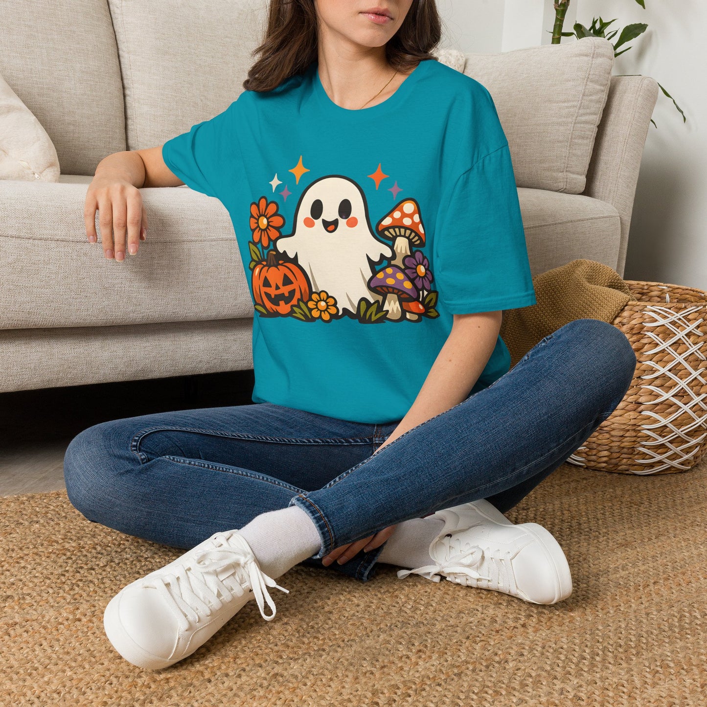 Pumpkin Floral Ghost Tee - Black - product view 3 - Black