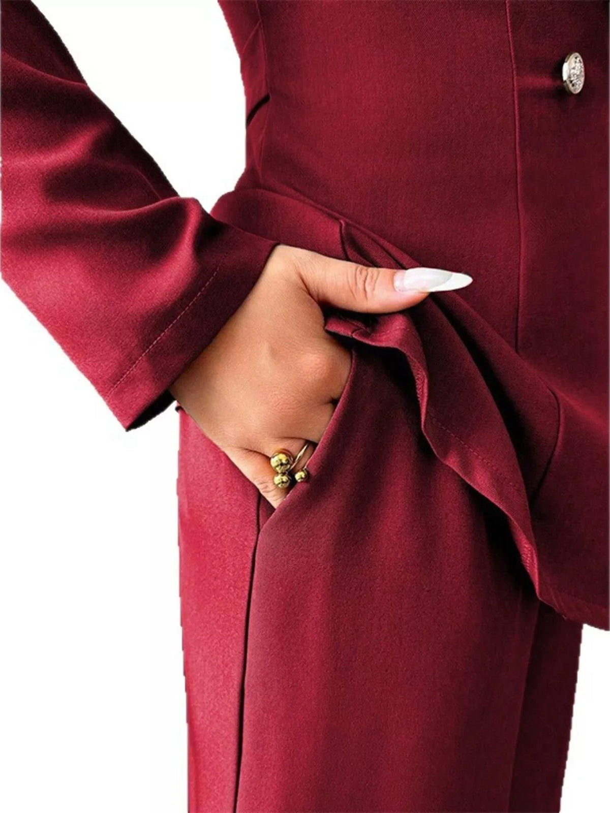 One Button Blazer and Pants Set - Red - View 3