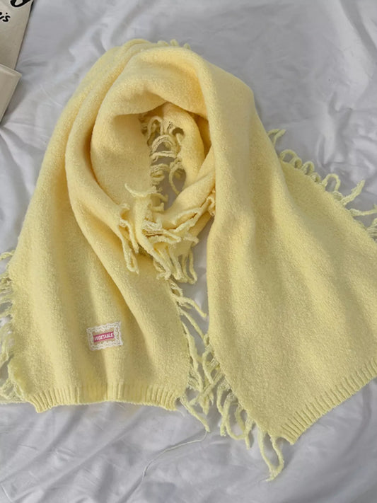 Knitted Fringe Scarf - Yellow - View 2