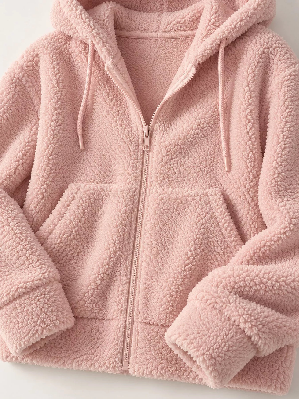 Oversized Sherpa Zip-Up Hoodie - Pink - View 14