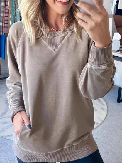 Crew Neck Raglan Sleeve Sweatshirt - Mocha - View 1