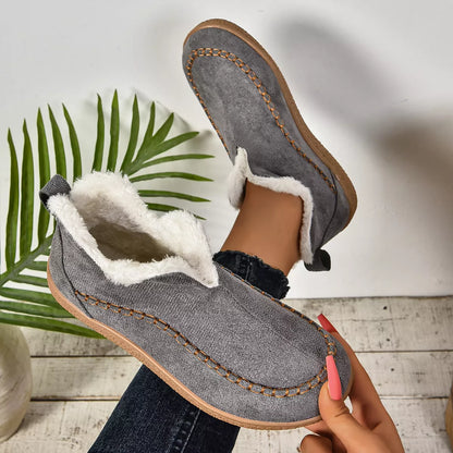Round Toe Plush Lined Shoes - Dark Gray - View 5