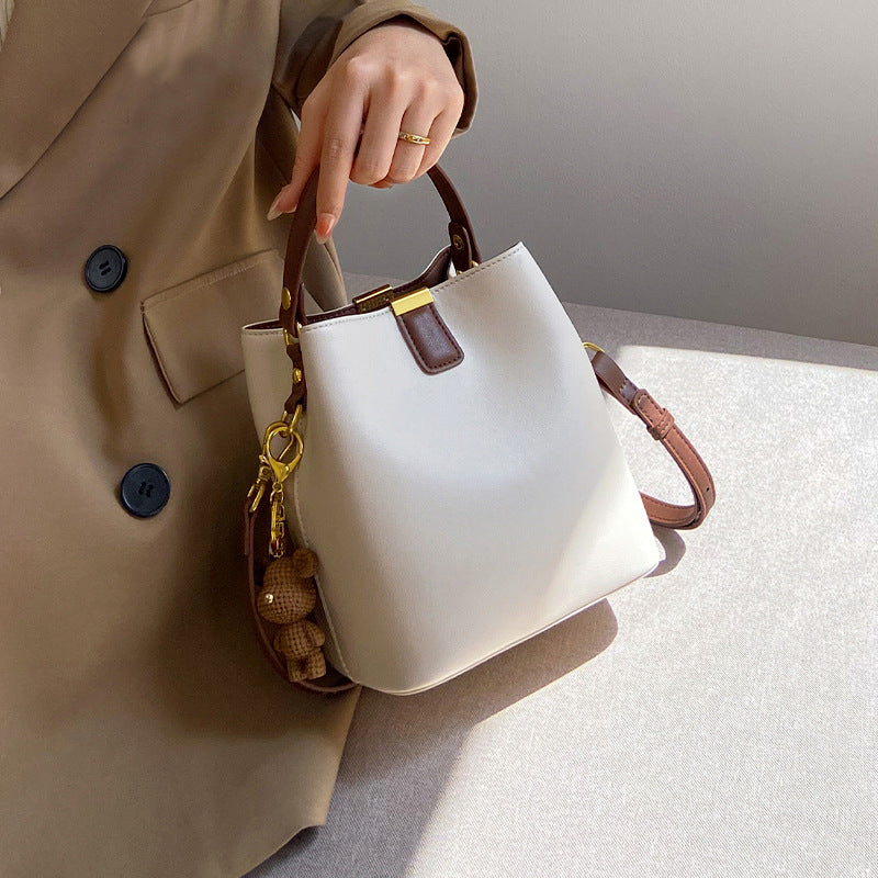 Leather Bucket Crossbody Bag - Beige - View 3