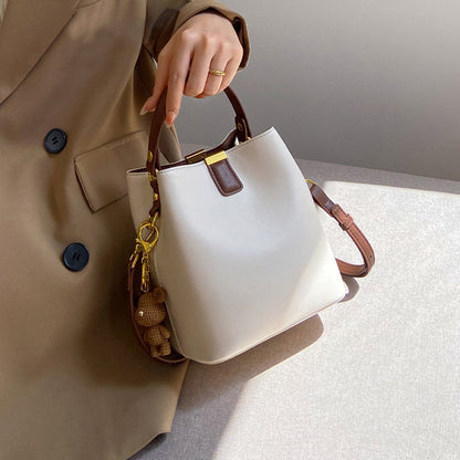 Leather Bucket Crossbody Bag - Beige - View 3