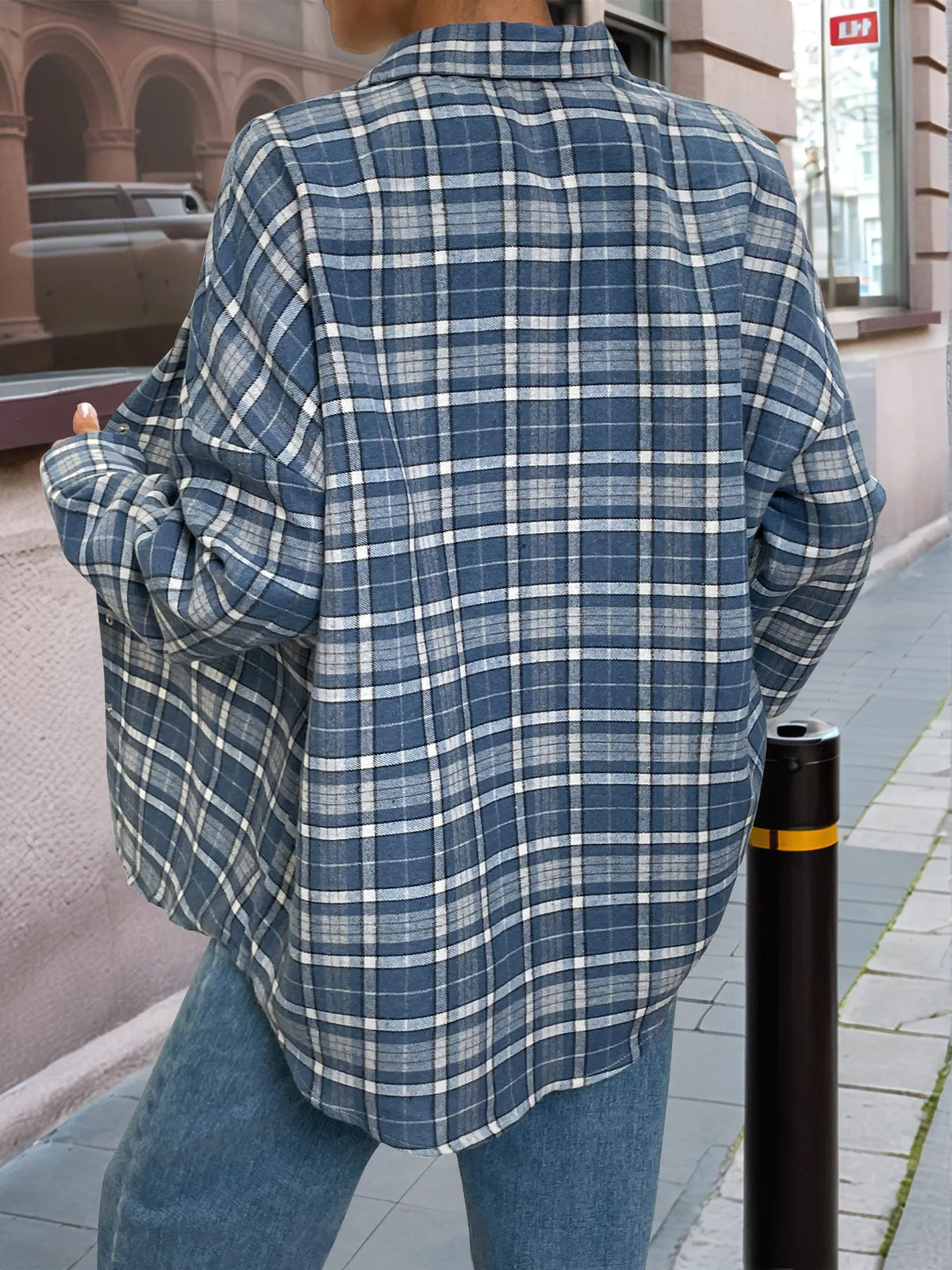 Plaid Button Up Long Sleeve Shirt - Blue - View 5