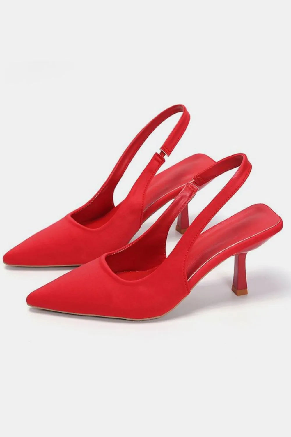 PU Leather Point Toe Pumps - Red - View 2