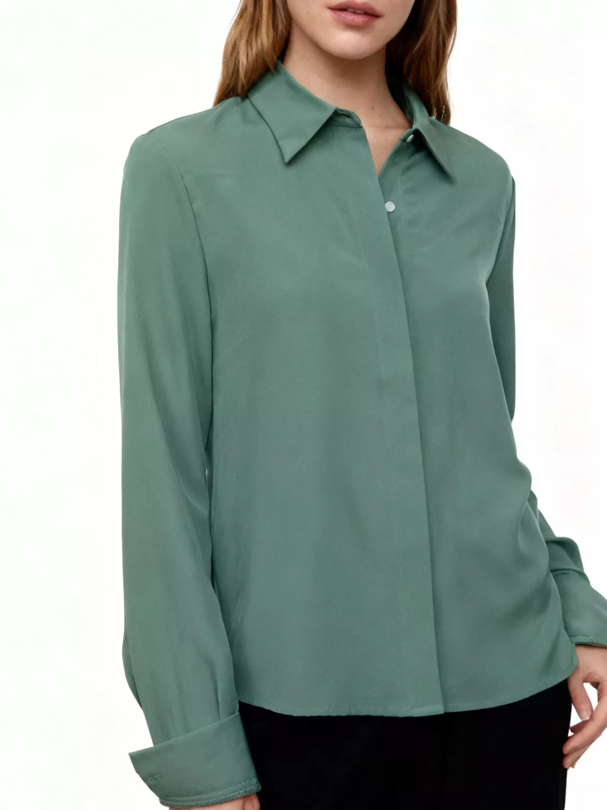Button Up Long-Sleeve Shirt - Grass Green - View 86