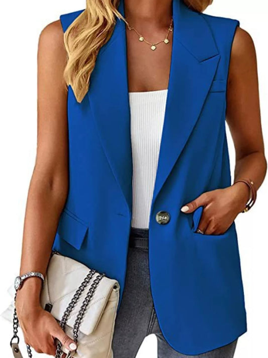 Full Size One Button Lapel Collar Vest Coat Plus Size - Blue - View 2