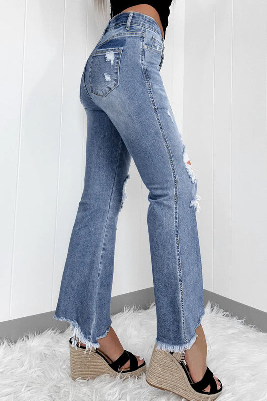 Distressed Raw Hem Bootcut Jeans - product photo 2