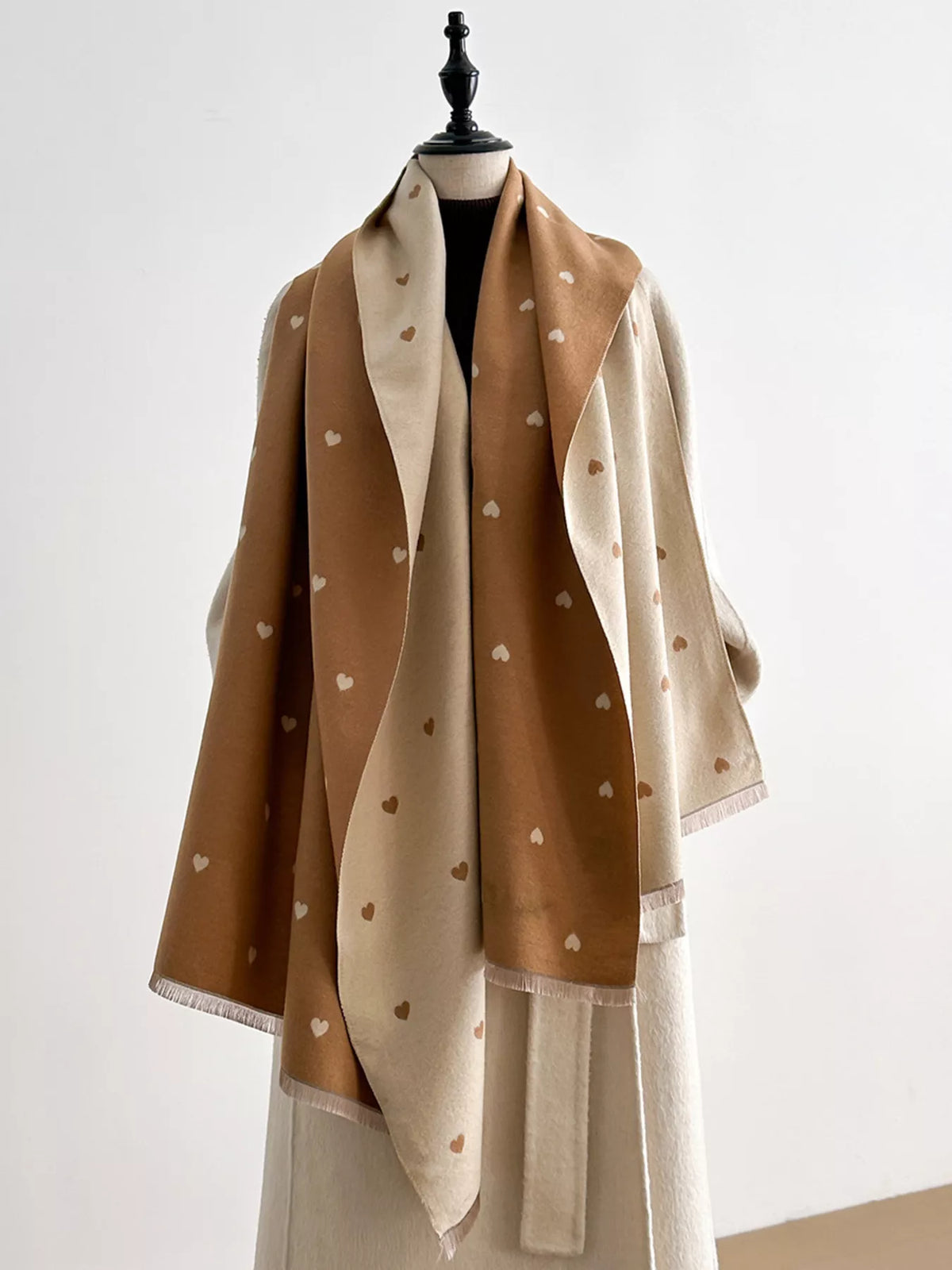 Heart Raw Hem Scarf - Khaki - View 12