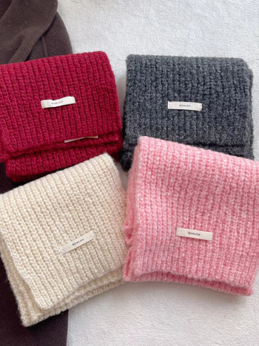 Cozy Knitted Winter Scarf - Red, Dark Gray, Off-white and Pink scarves together - View 2