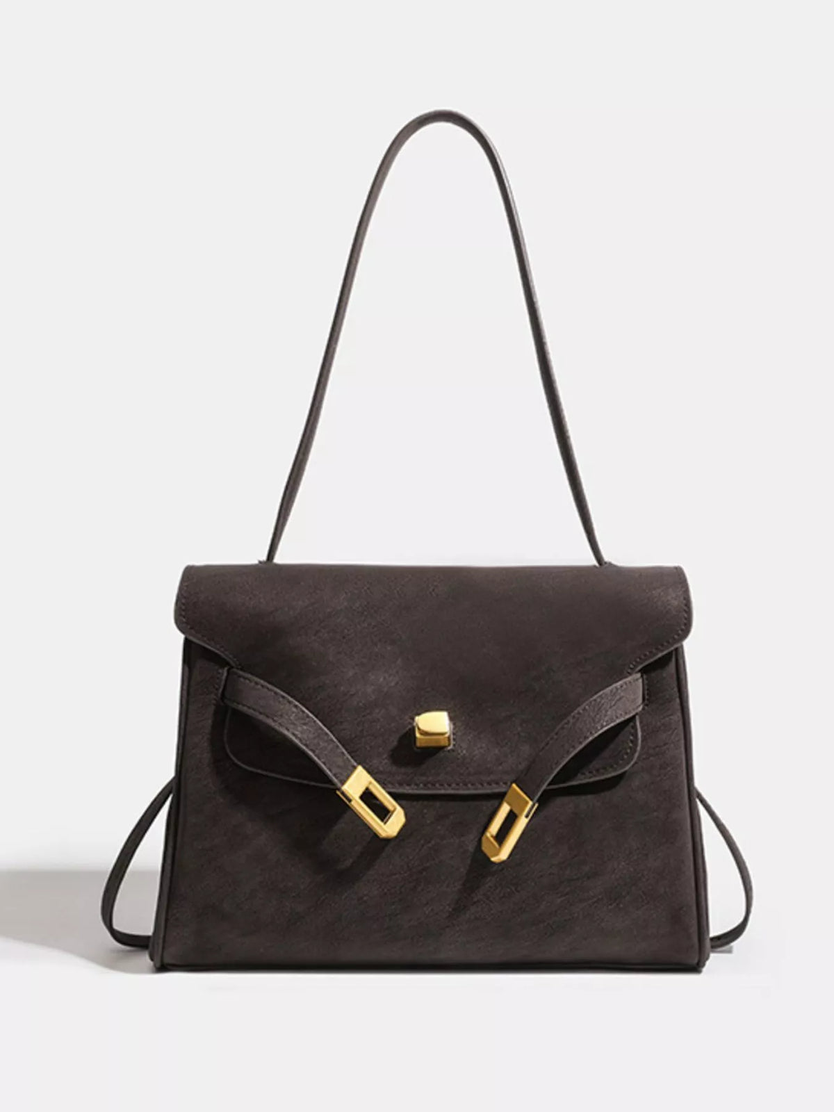 Buckle Closure Shoulder Bag - Coffee - View 1