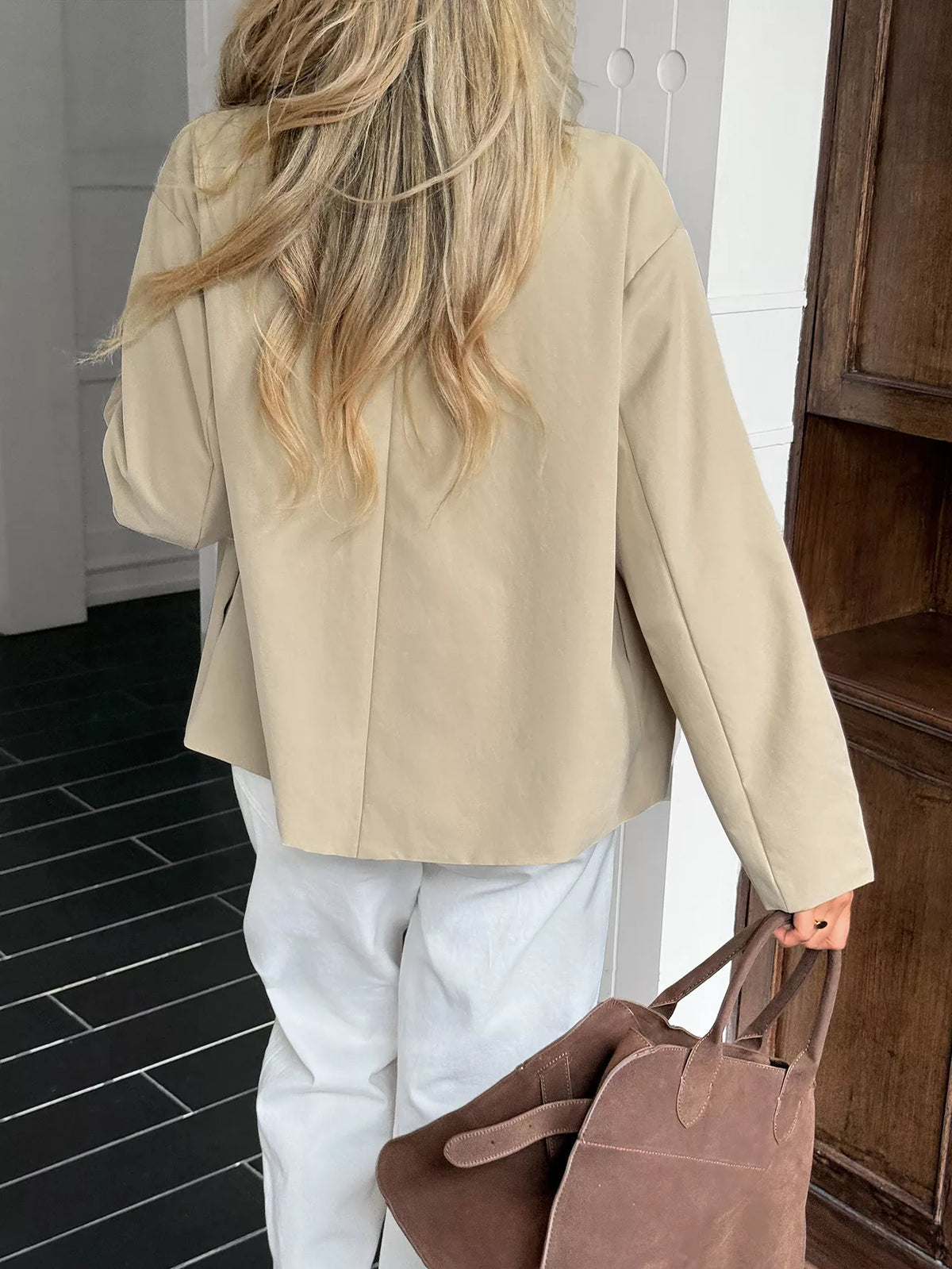 Double-Breasted Long Sleeve Jacket - Apricot - View 12