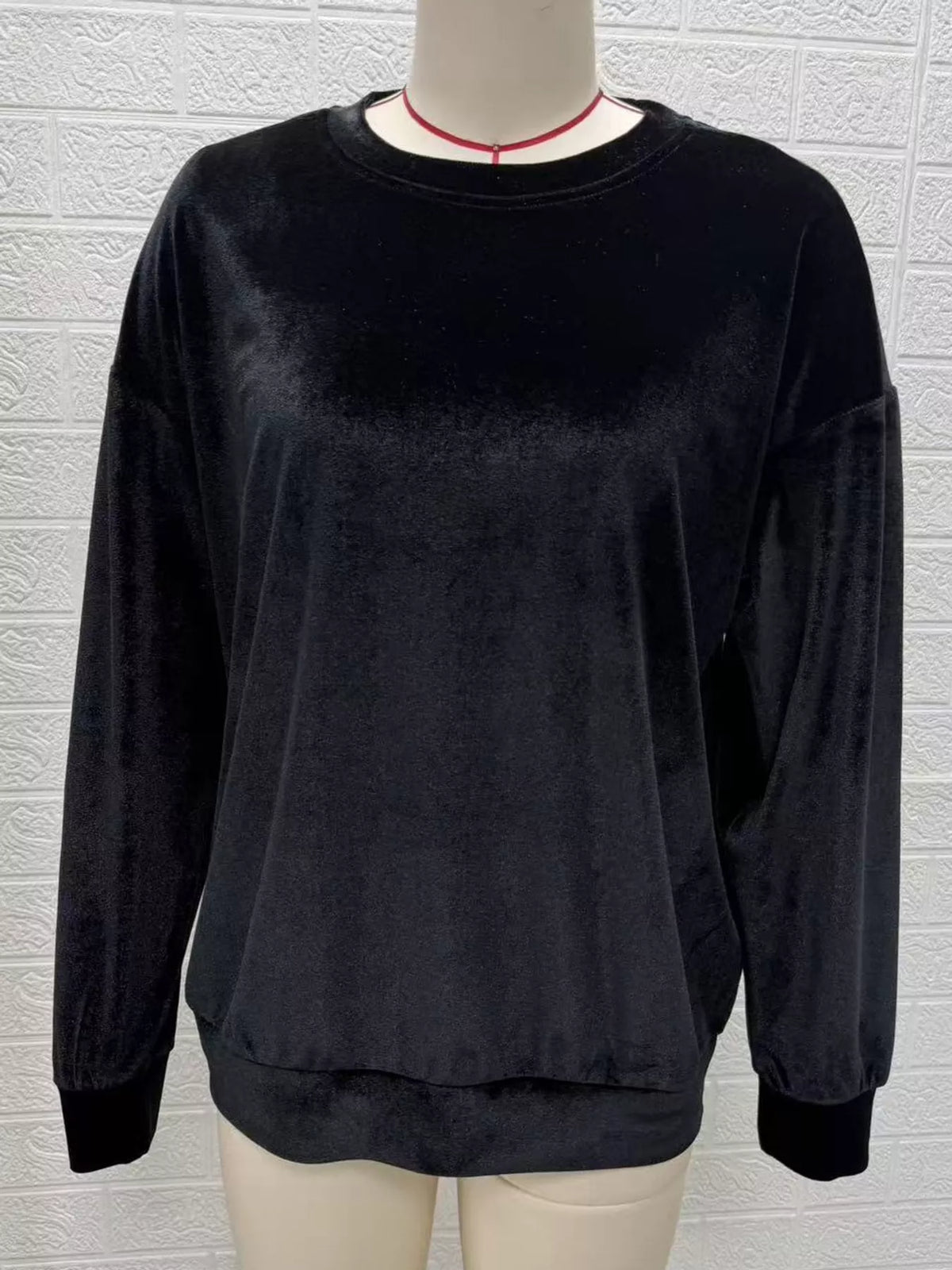 Full Size Crew Neck Drop Shoulder Sweatshirt Plus Size - Black - View 5