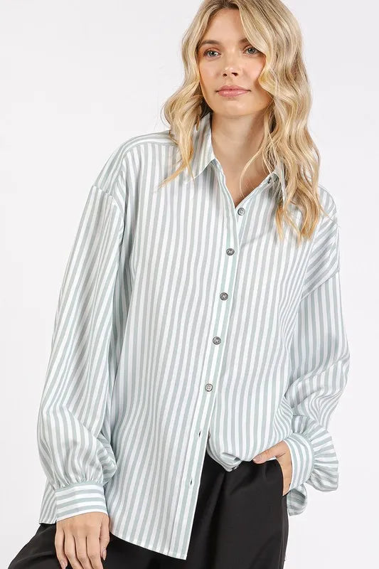 Mittoshop Button Down Striped Long Sleeve Shirt - Sage - View 3