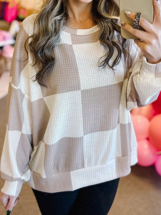 Checkered Breathable Textured Long Sleeve Top - product photo 1