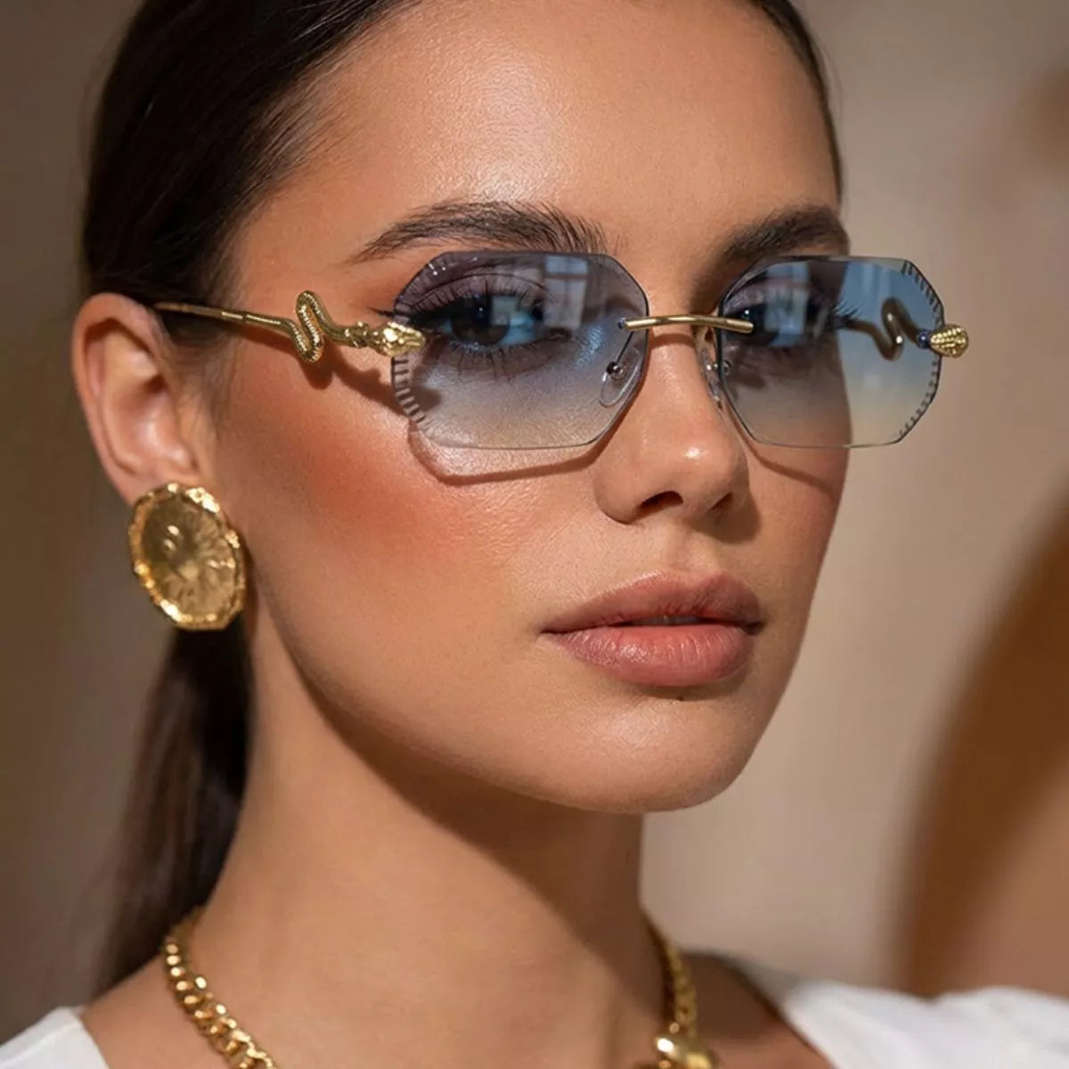Rimless UV Protective Sunglasses - Mint Blue - View 5