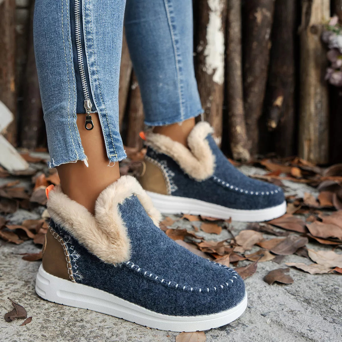 Round Toe Winter Ankle Boots - Navy - View 12