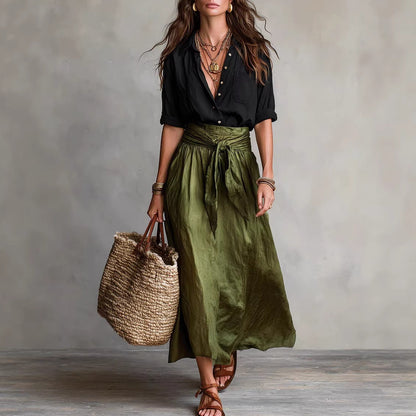 Two piece set of contrasting women's skirts and shirts