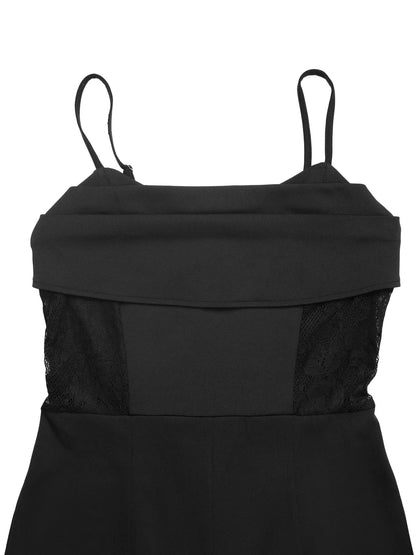 Lace Trim Wide Leg Jumpsuit - Black - View 8