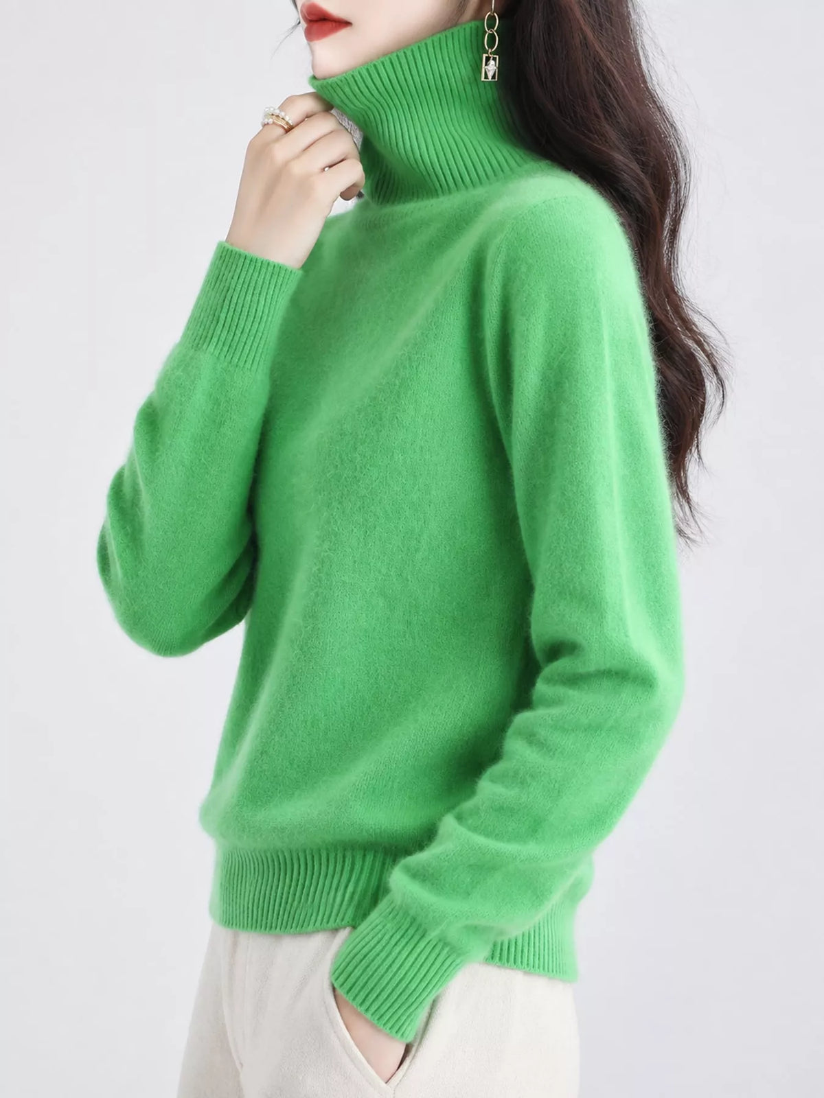 Full Size Turtleneck Long Sleeve Sweater Plus Size - Fresh Green - View 46