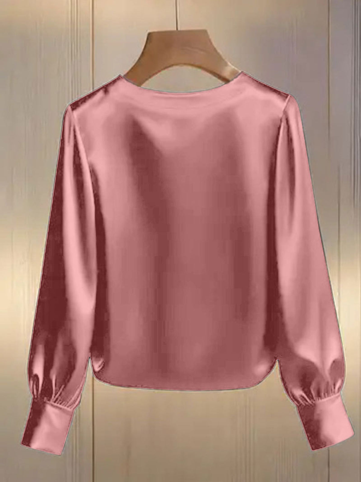 Pearl Trim Round Neck Satin Blouse - Pink - View 12