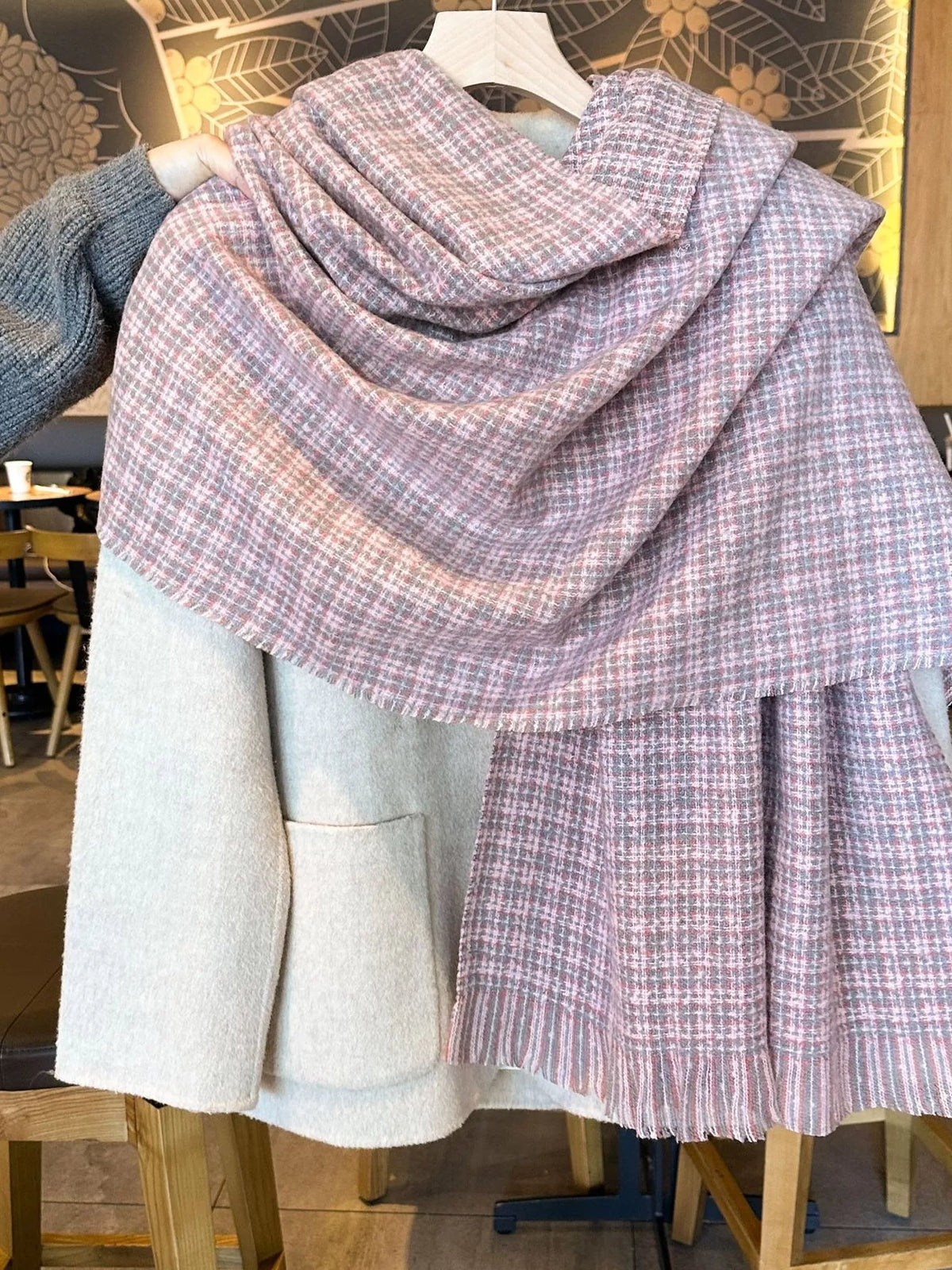 Plaid Warm Scarf - Blush Pink - View 1