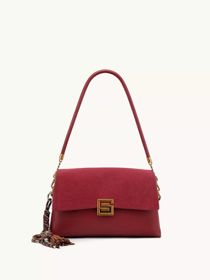 Gold-Tone Hardware Crossbody Bag - Wine Red - View 10