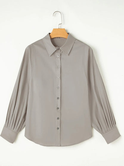 Button Up Lantern Sleeve Shirt - Gray - View 5