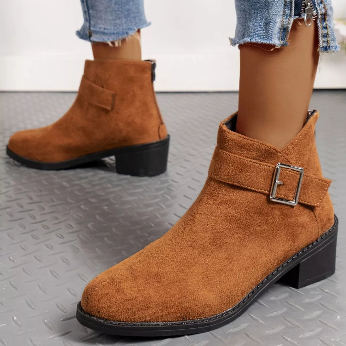 Point Toe Block Heels Boots - Brown - View 6