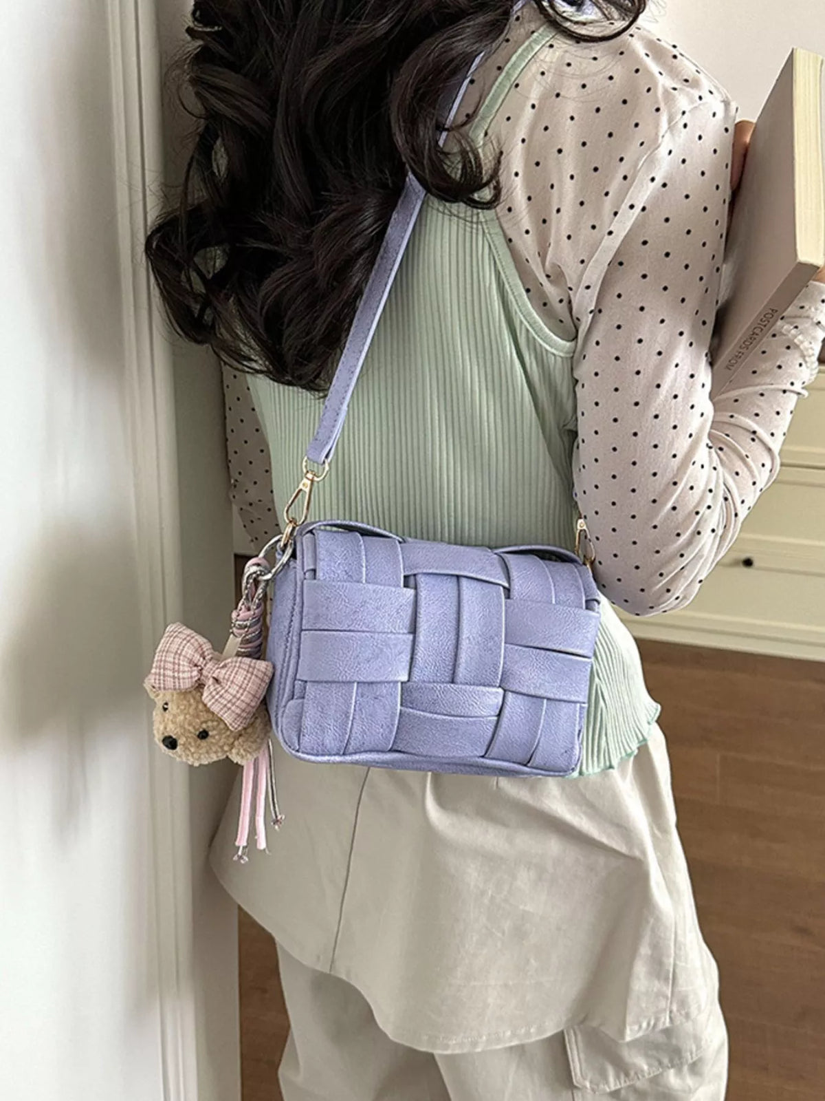 Woven Texture Crossbody Bag - Purple - View 4