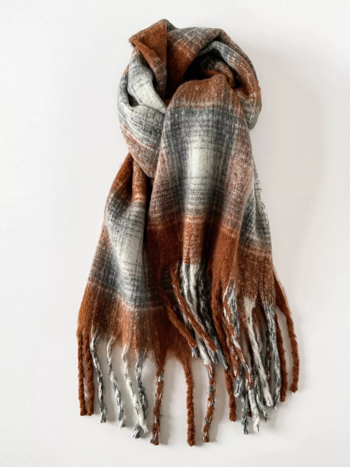 Plaid Fringe Scarf - Sherbet - View 5