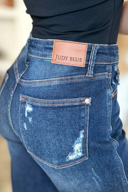 Judy Blue Full Size High Waist Rigid Magic Heavy Destroy Straight Jeans - Dark - View 6