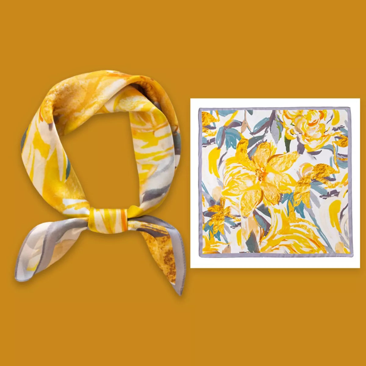 Floral Print Silk Square Scarf - Sherbet - View 3