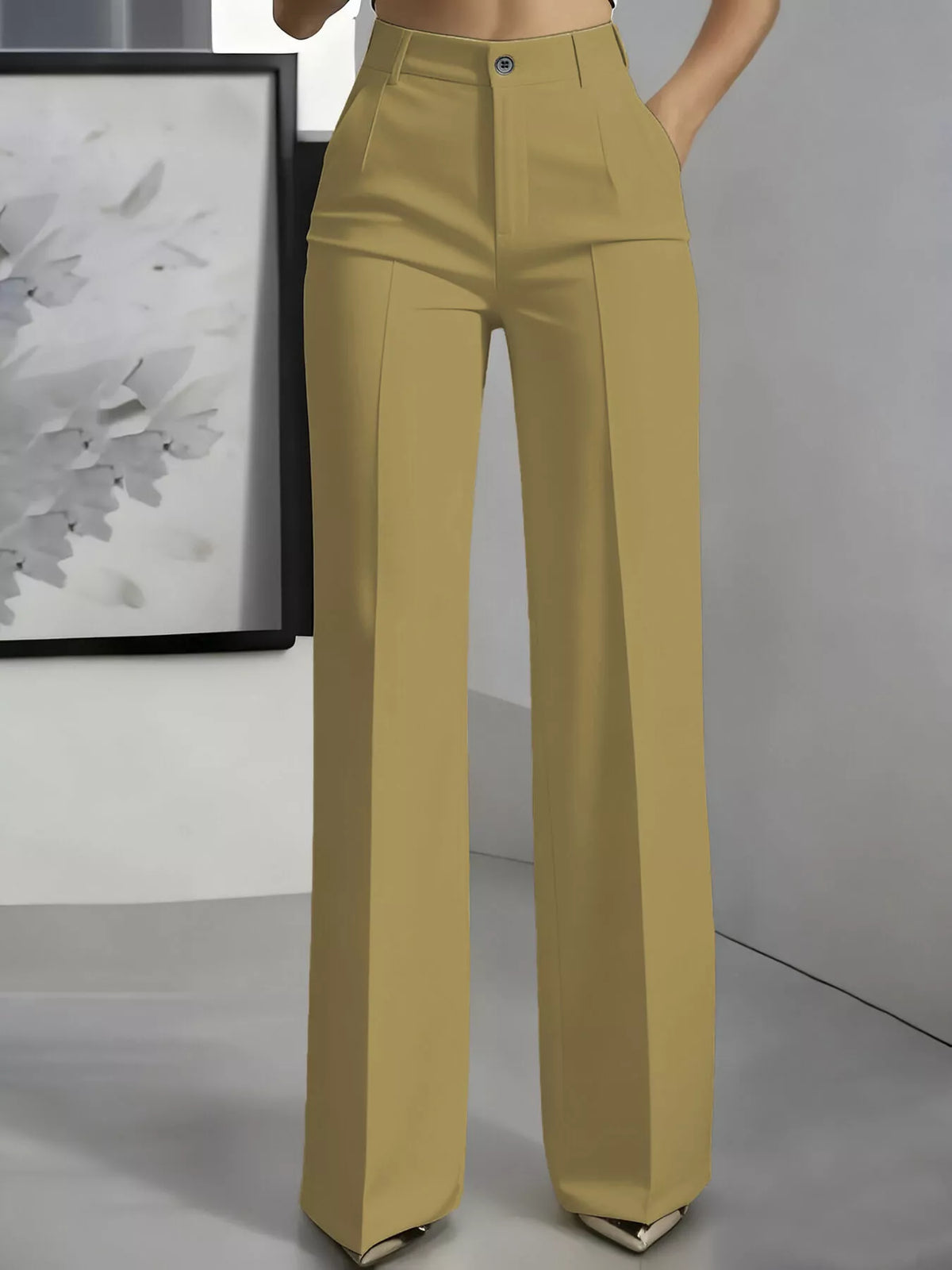 Full Size High-Waisted Wide-Leg Pants Plus Size - Khaki Color - View 1