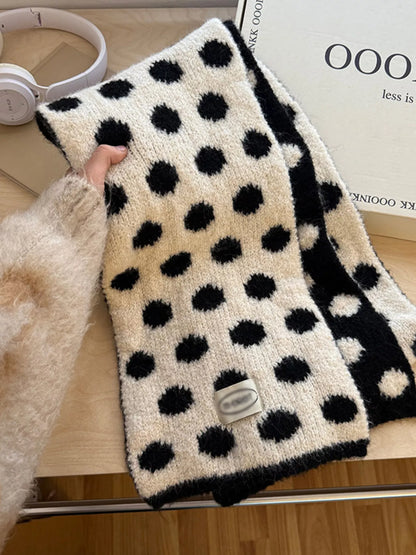 Polka Dot Knitted Scarf - Black - View 2