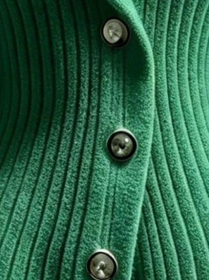 Full Size Ribbed Knit Button-Down Front Cardigan Plus Size - Green - View 2