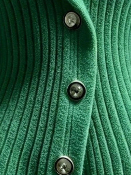 Full Size Ribbed Knit Button-Down Front Cardigan Plus Size - Green - View 2