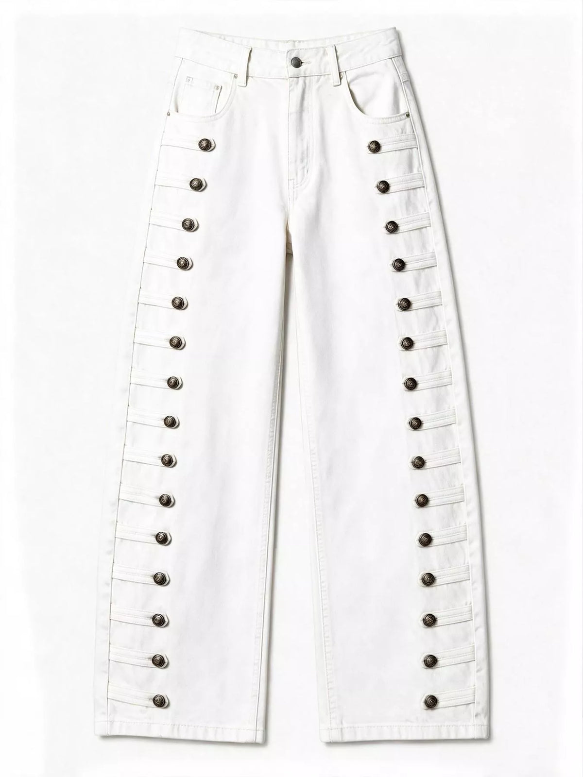 Decorative Button Wide Leg Jeans - White - View 17