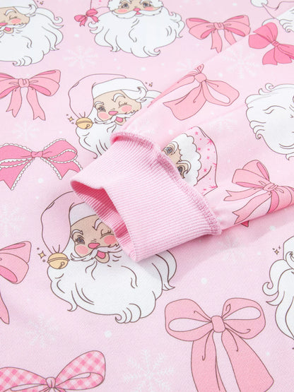 Abstract Santa Print Drop Shoulder High Neck Sweatshirt - Blush Pink - View 7