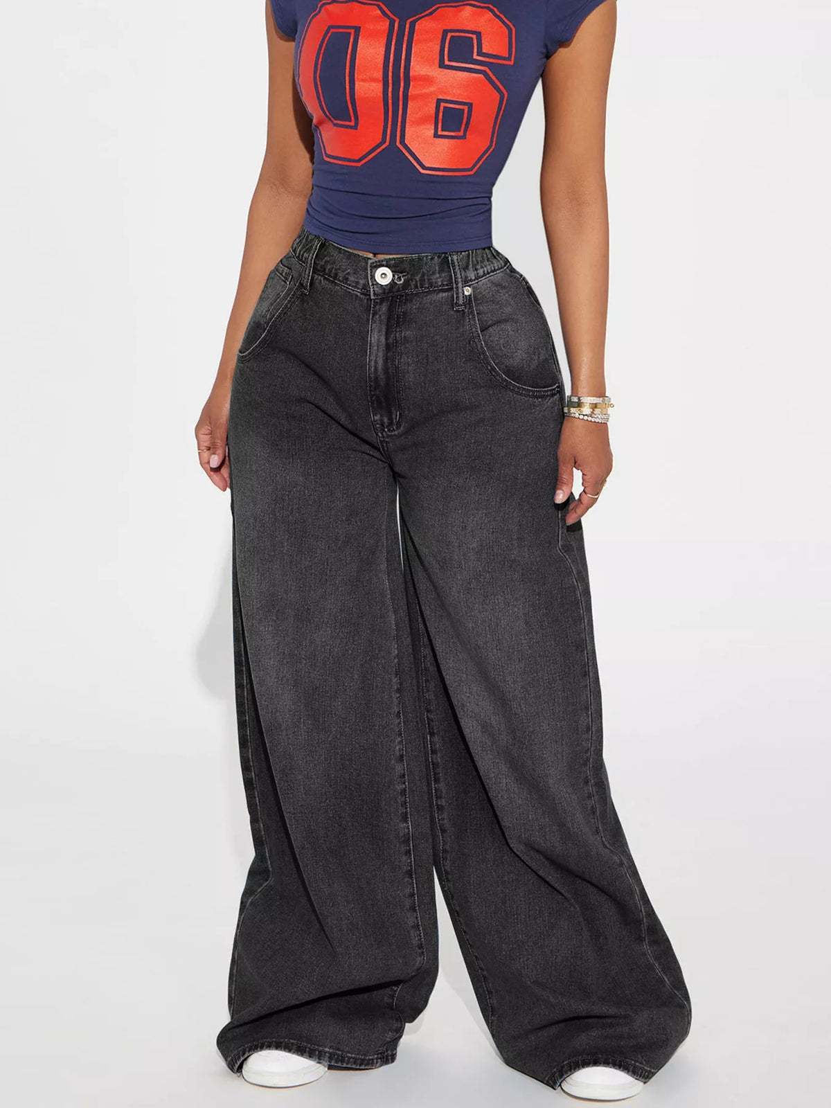Full Size High-Waisted Wide-Leg Jeans Plus Size - Black Gray - View 2