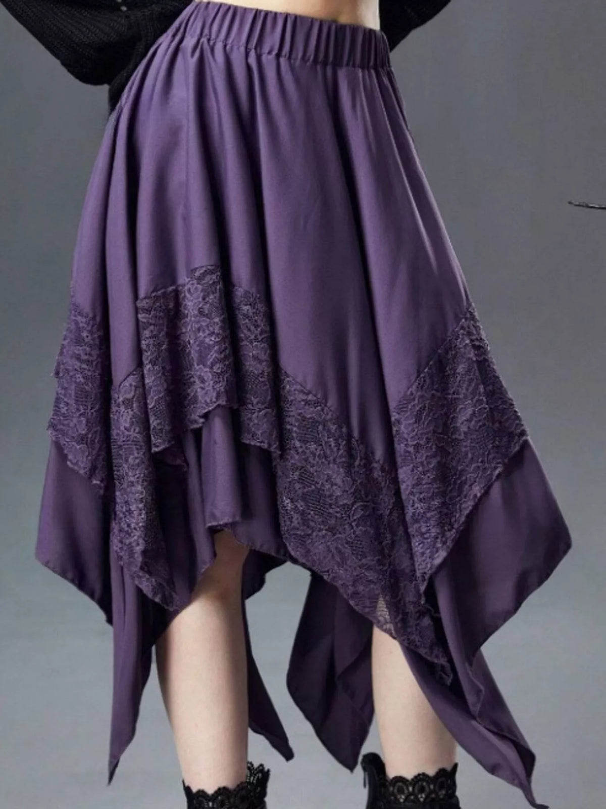Full Size Asymmetrical Hem Lace Detail Skirt Plus Size - Purple - View 5
