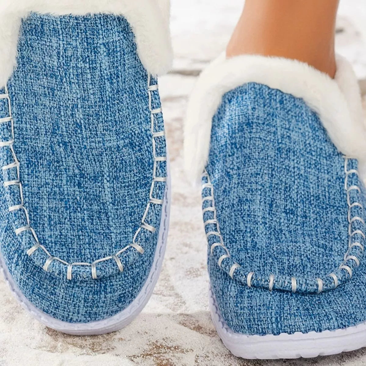 Faux Fur Lined Round Toe Shoes - Light Blue - View 2