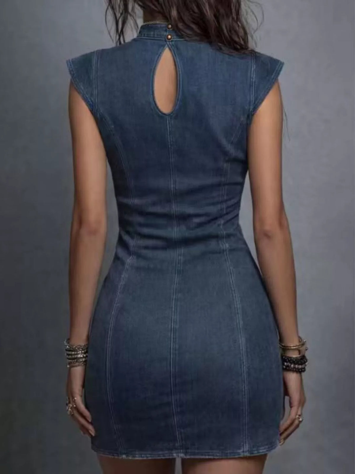 Cutout Front Cap Sleeve Mini Dress - Dark Blue - View 4