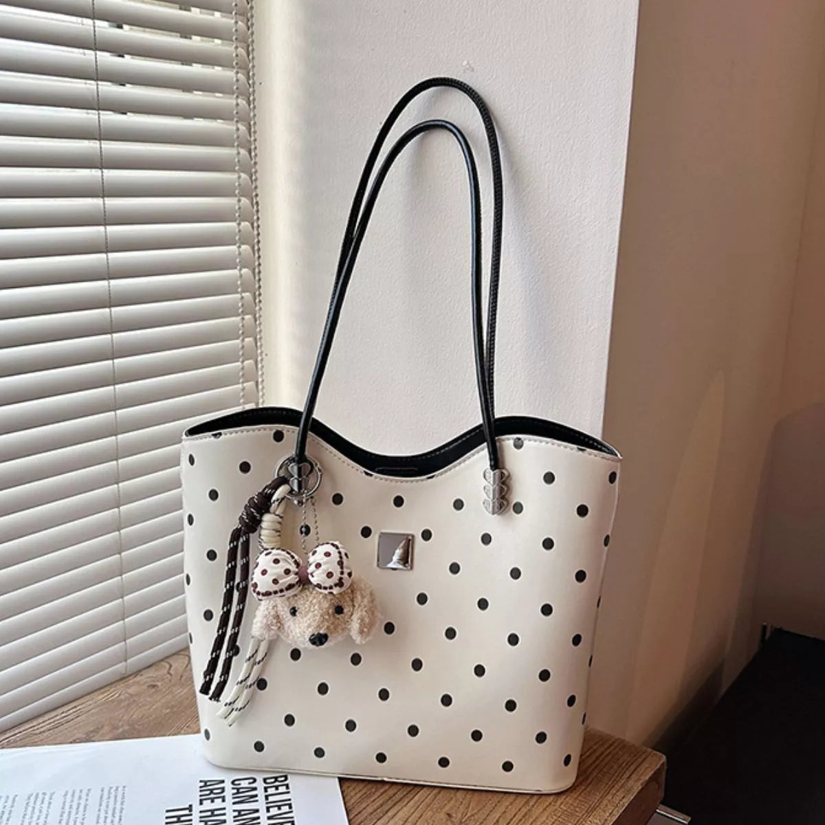 Polka Dot Shoulder Bag - White - View 4