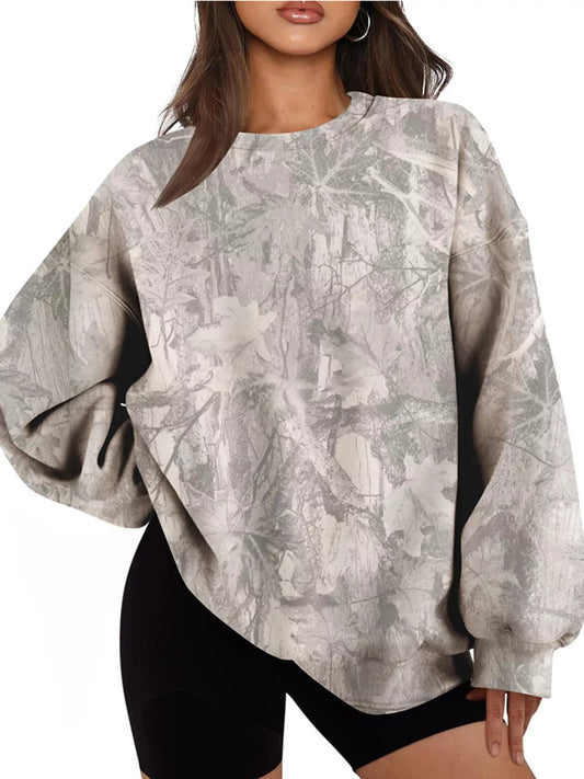 Oversized Printed Crew Neck Sweatshirt - Grey - View 1