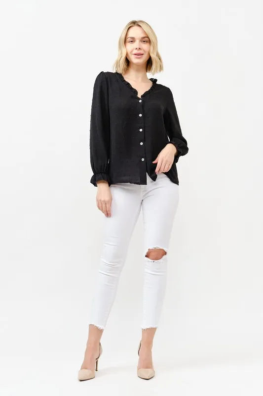 And The Why Polka Dot Ruffle Detailed Blouse Top - BLACK - View 4