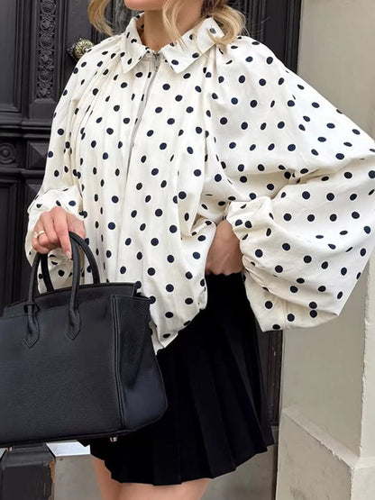 Polka Dot Zip-Up Jacket - White - View 3